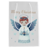 キャンドルエレガントを持つ北欧クリスマスエンジェル ミディアムペーパーバッグ (正面)