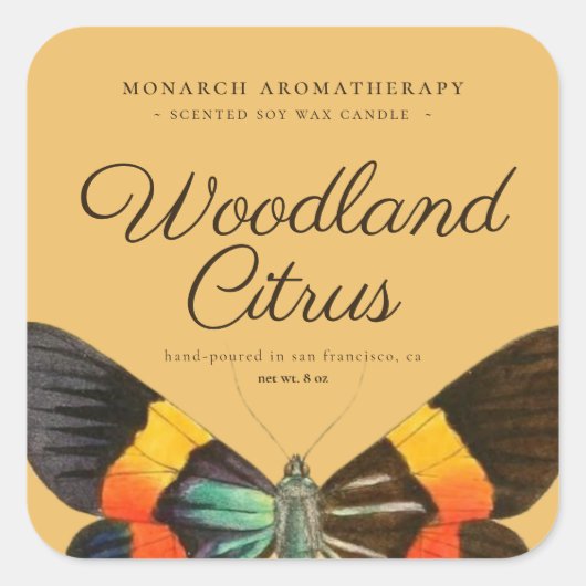 キャンドルオレンジヴィンテージバタフライ製品包装 スクエアシール (正面)