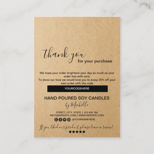 キャンドルカ気にードのサンキューカードロゴのコードを追加 名刺 (裏面)