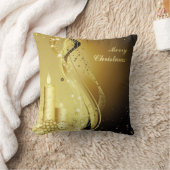 キャンドルクリスマスホリーきらめくオン背景 クッション (ブランケット)