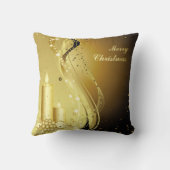 キャンドルクリスマスホリーきらめくオン背景 クッション (裏面)