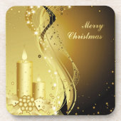 キャンドルクリスマスホリーきらめくオン背景 コースター (正面)