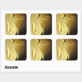 キャンドルクリスマスホリーきらめくオン背景 スクエアシール (シート)