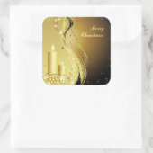 キャンドルクリスマスホリーきらめくオン背景 スクエアシール (バッグ)