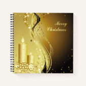 キャンドルクリスマスホリーきらめくオン背景 ノートブック (正面)