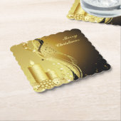 キャンドルクリスマスホリーきらめくオン背景 ペーパーコースター (アングル)