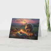 キャンドルケーキと可愛いハリネズミ – 誕生日 カード (正面)