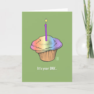 キャンドルザタ絵を描ウン誕生日付きカップケーキ カード