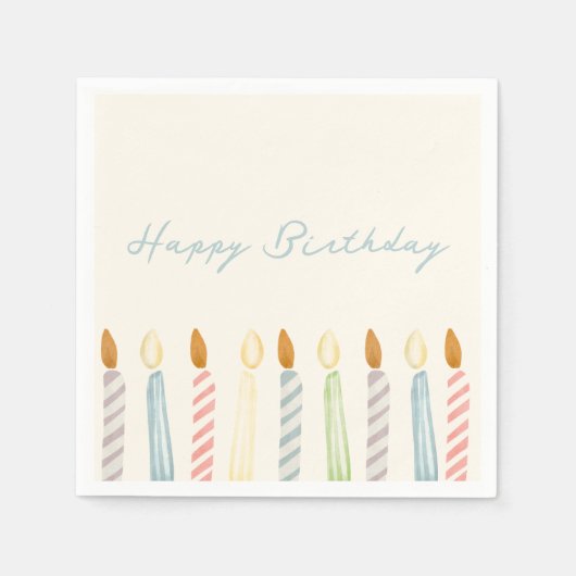 キャンドルシンプルパーティー付きハッピーバースデー スタンダードカクテルナプキン (正面)