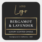 キャンドルジャー製品ラベルエレガントブラック&金ゴールドロゴ スクエアシール (正面)