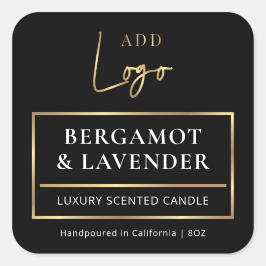 キャンドルジャー製品ラベルエレガントブラック&金ゴールドロゴ スクエアシール (正面)