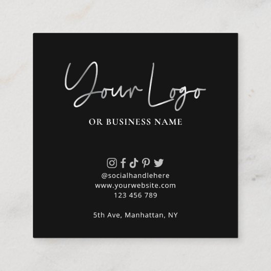 キャンドルセーフティガイドブラック&シルバースクリプトロゴ スクエア名刺 (裏面)