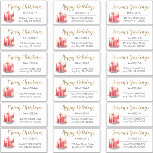 キャンドルトレイクリスマスホリデー住所 シール (正面)