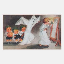 キャンドルハロウィンステッカー付きヴィンテージガール 長方形シール