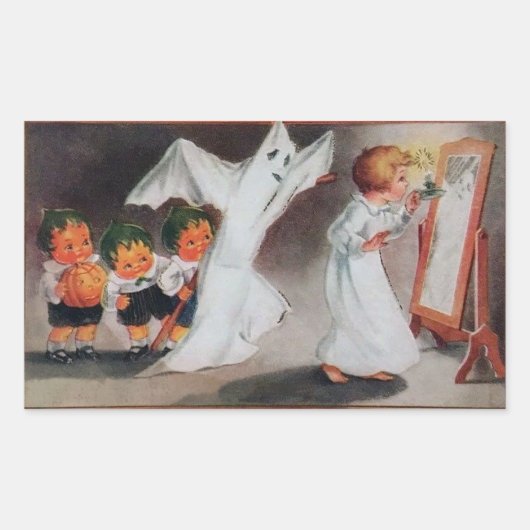 キャンドルハロウィンステッカー付きヴィンテージガール 長方形シール (正面)