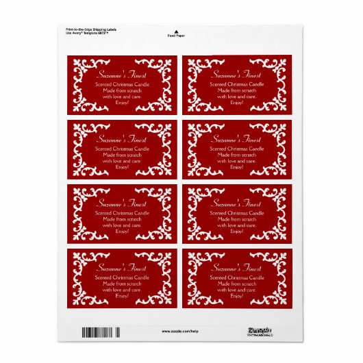 キャンドルパーソナライズされたまたはキャニング瓶の赤ラベル ラベル (フルシート)