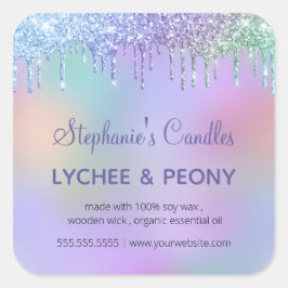 キャンドルパーソナライズされたラベル |ドリッティングブルーグリッター スクエアシール
