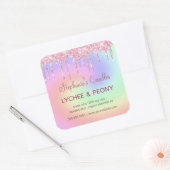 キャンドルパーソナライズされたラベル |ドリップピンクグリッター スクエアシール (封筒)