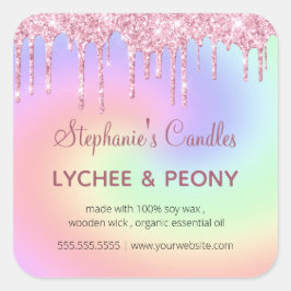 キャンドルパーソナライズされたラベル |ドリップピンクグリッター スクエアシール