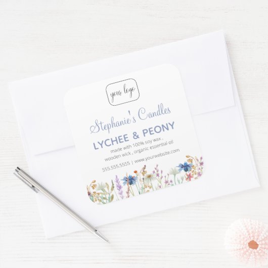 キャンドルパーソナライズされたラベル |ロゴの追加 スクエアシール (封筒)