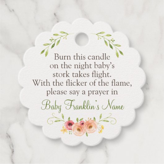 キャンドルビーフウッドランドベビーシャワーメッセージカード フェイバータグ (正面)