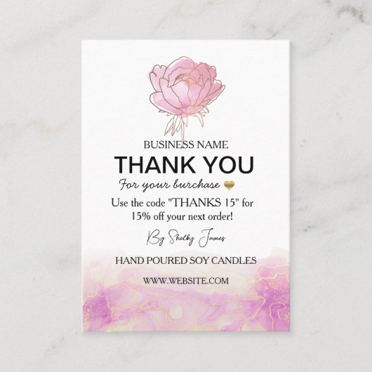 キャンドルピ気にンク牡丹の花 |ありがとうございます 名刺 (正面)