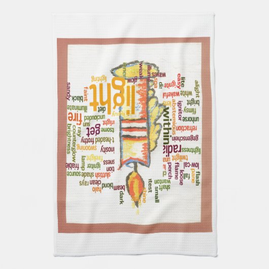 キャンドルフレイムワードクラウドアートプリント キッチンタオル (縦)