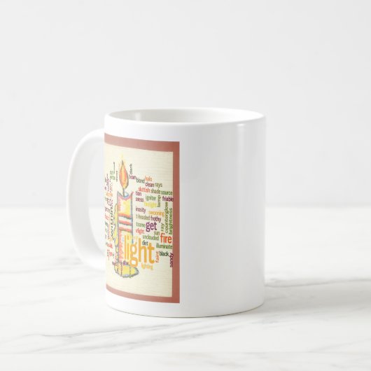 キャンドルフレイムワードクラウドアートプリント コーヒーマグカップ (正面左)