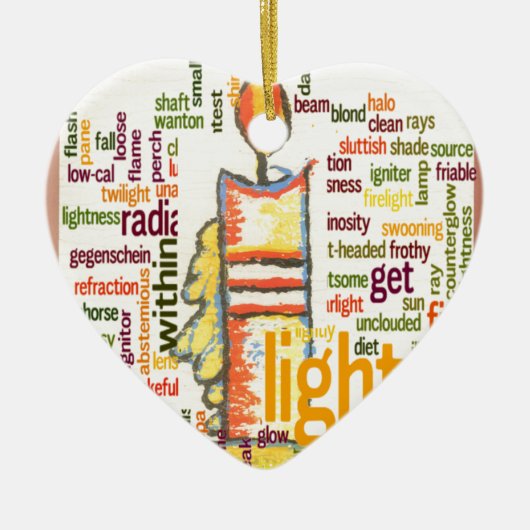 キャンドルフレイムワードクラウドアートプリント セラミックオーナメント (正面)