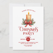 キャンドルライトと赤いリボンのクリスマスパーティ招待状 招待状 (正面)