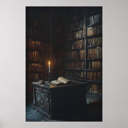 キャンドルライトのゴシック図書館アート、ダークアカデミア ポスター (正面)