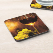 キャンドルライトのワイン及び緑のブドウのガラス コースター (左側)