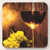 キャンドルライトのワイン及び緑のブドウのガラス コースター (正面)