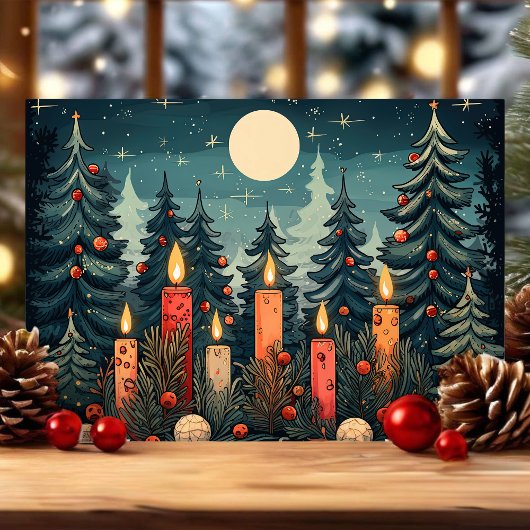 キャンドルライトの森のクリスマス シーズンカード