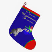 キャンドルライトエレファントかわいいクリスマス ラージクリスマスストッキング (正面 (吊り時))