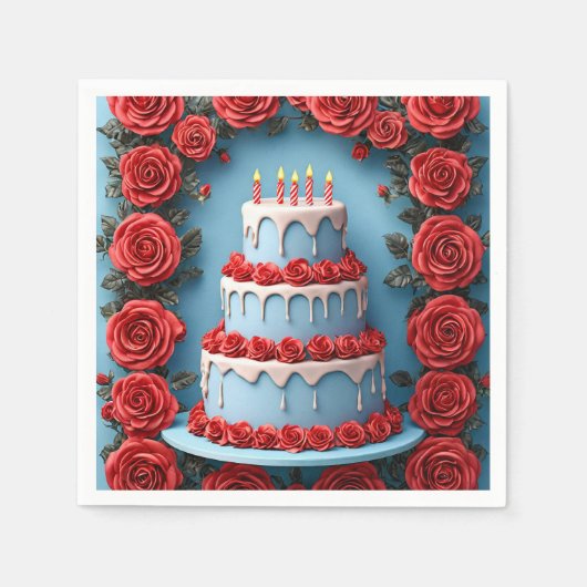 キャンドルライトケーキ付き誕生祝い スタンダードカクテルナプキン (正面)