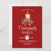 キャンドルライトレッドボウオンレッドクリスマスパーティー招待状 招待状 (正面)