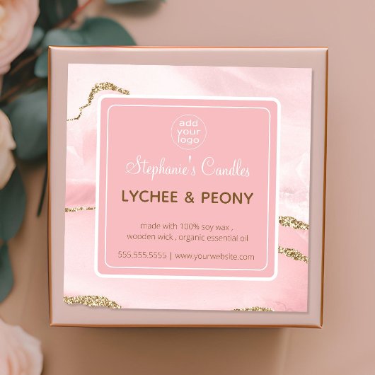 キャンドルラベルあなたのロゴを追加する大理石&金ゴールドグリッター スクエアシール