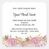 キャンドルラベルパーソナライズされたフローラ香りバラ スクエアシール (正面)