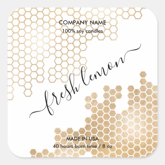 キャンドルラベルモダンハニカム蜜蝋 スクエアシール (正面)
