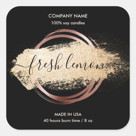 キャンドルラベルモダン白ミニマル大理石金ゴールド瓶 スクエアシール (正面)