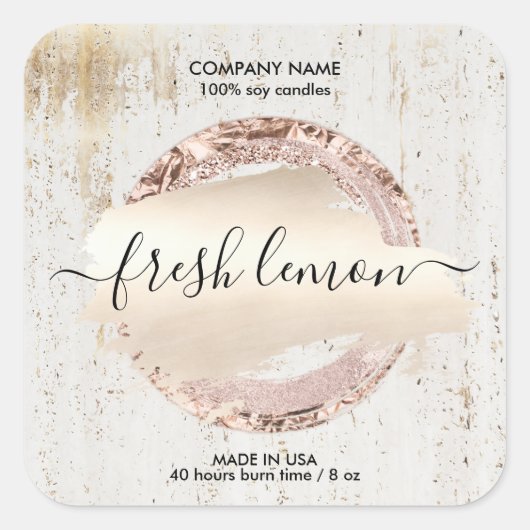 キャンドルラベルモダン白ミニマル大理石金ゴールド瓶 スクエアシール (正面)