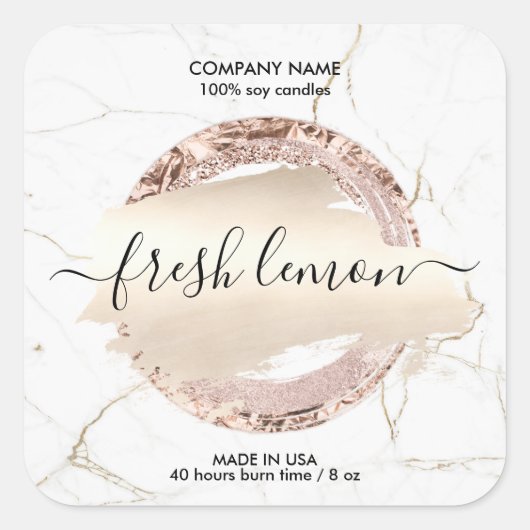 キャンドルラベルモダン白ミニマル大理石金ゴールド瓶 スクエアシール (正面)