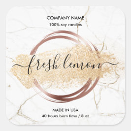 キャンドルラベルモダン白ミニマル大理石金ゴールド瓶 スクエアシール