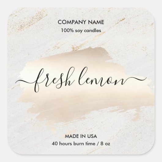 キャンドルラベルモダン白ミニマル大理石金ゴールド瓶 スクエアシール (正面)