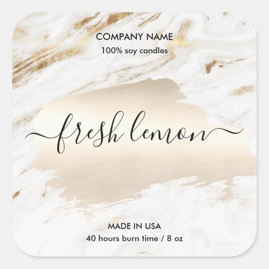 キャンドルラベルモダン白ミニマル大理石金ゴールド瓶 スクエアシール (正面)