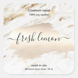 キャンドルラベルモダン白ミニマル大理石金ゴールド瓶 スクエアシール