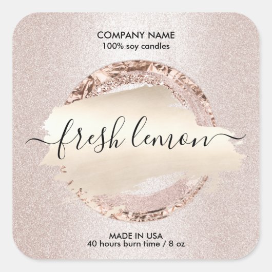 キャンドルラベルモダン赤面ピンクグリッター スクエアシール (正面)