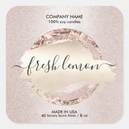 キャンドルラベルモダン赤面ピンクグリッター スクエアシール