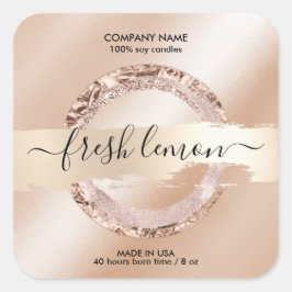 キャンドルラベルモダン赤面ピンクグリッター スクエアシール